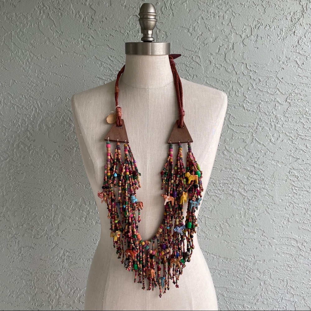 Vintage made in India wood bead chunky necklace